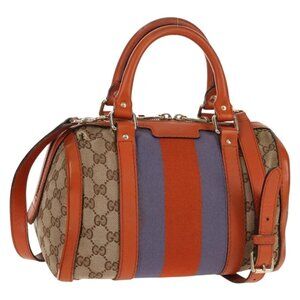 GUCCI GG Canvas Sherry Line Hand Bag 2way Beige Gold 269876 Auth BA8760